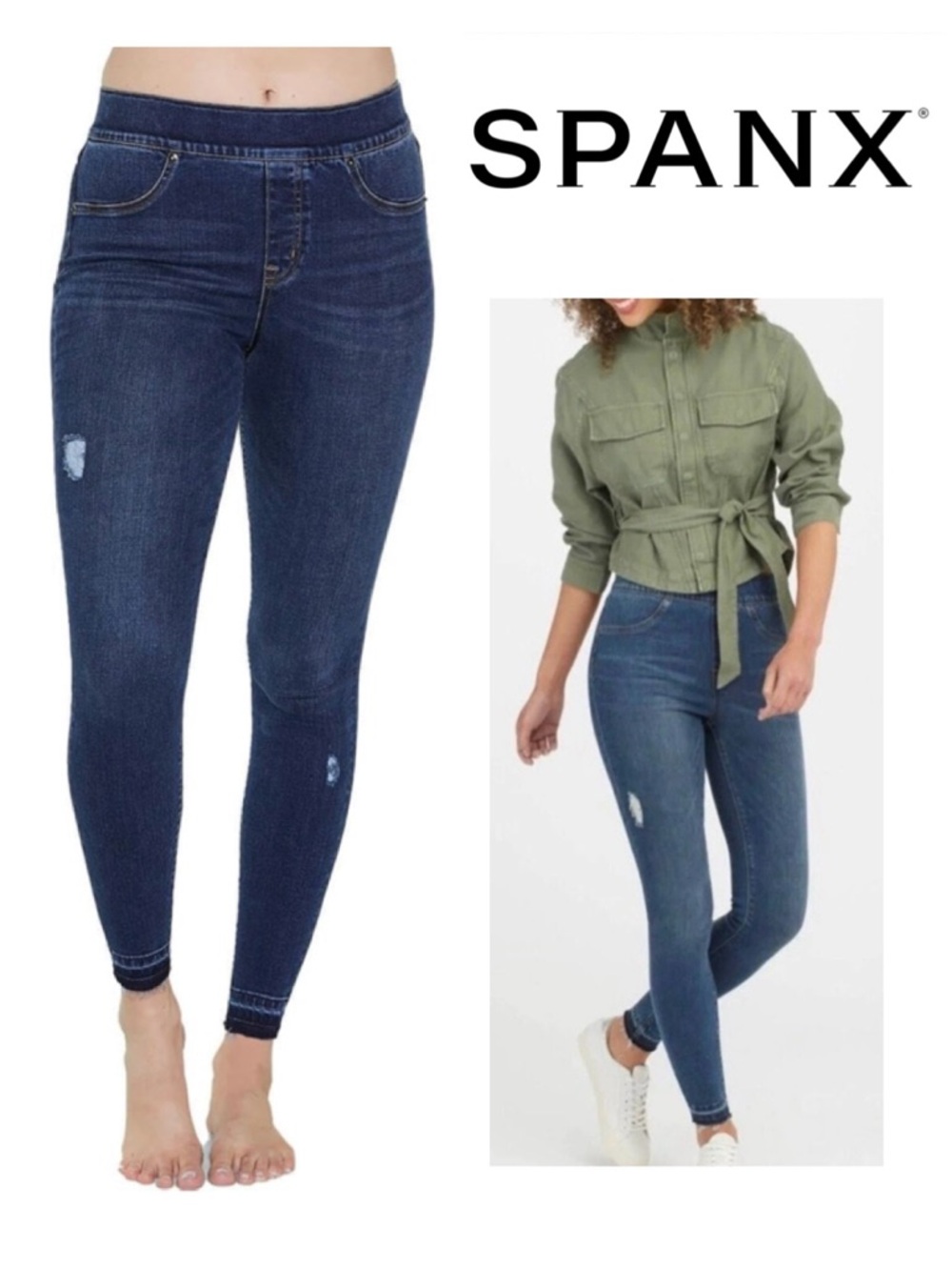 SPANX Distressed Ankle Skinny Jean Legging Sleek Chic Stretch Cottagecore Wmn M